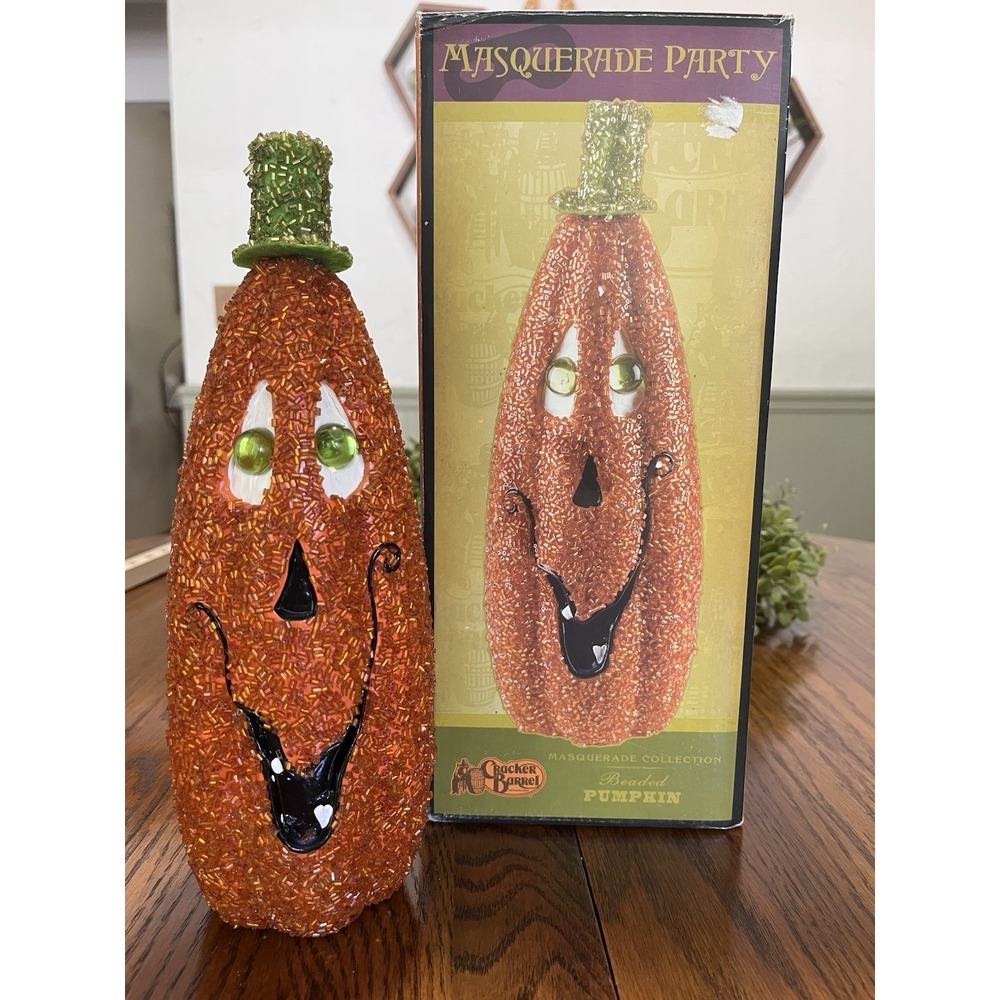 The Cracker Barrel Masquerade Party Collection Beaded Orange Pumpkin